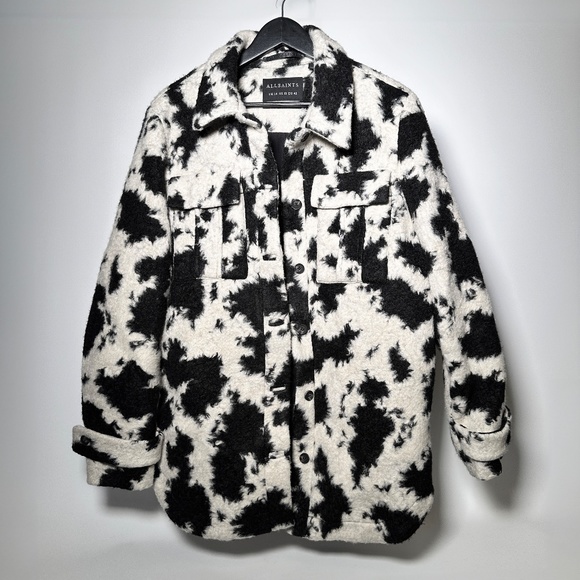 AllSaints - Brushed Wool Blend Jessa Jacket - Womens US Size 10 - Cow/Camo Print - Picture 1 of 12